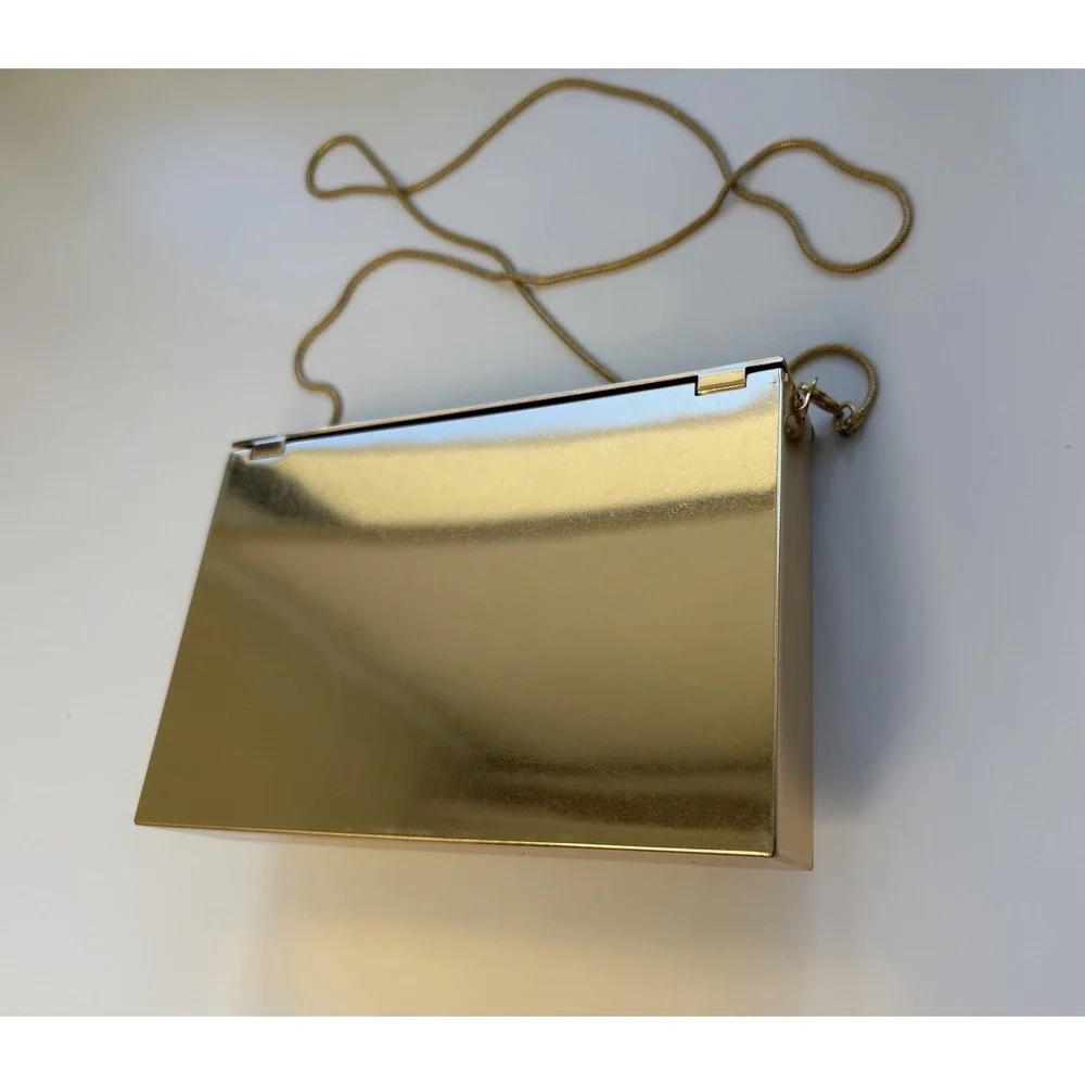 Zara Gold Rigid Clutch Purse Envelope Red Heart Crossbody Luxury Minaudiere